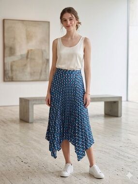 Zara Blue Geometric Asymmetrical Handkerchief Skirt